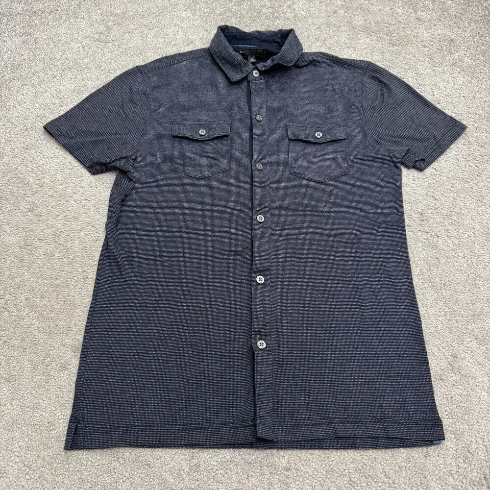 Banana Republic Luxury Touch Button Down Shirt Mens Medium Blue Jacquard Knit